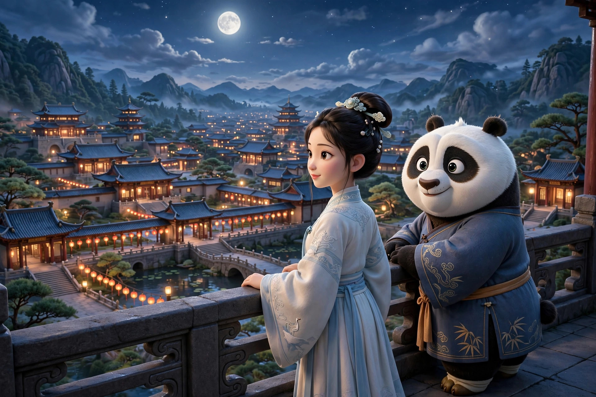 天下式庠校园夜景灯火
